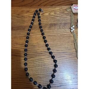 Vintage Alabaster Silver-tone Black Acrylic Necklace 18"